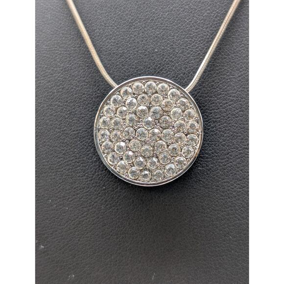 925 Sterling Silver Chain W/ Silver Tone CZ Encrusted Pendant 18" Necklace - Picture 9 of 10